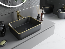 Mexen Catia umyvadlo na desku 48 x 37 cm, černá mat/zlatý okraj - 21314875