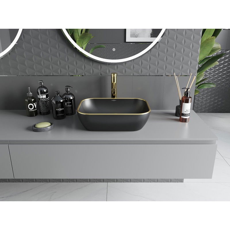 Mexen Rita umyvadlo na desku 45 x 32 cm, černá mat/zlatý okraj - 21084575
