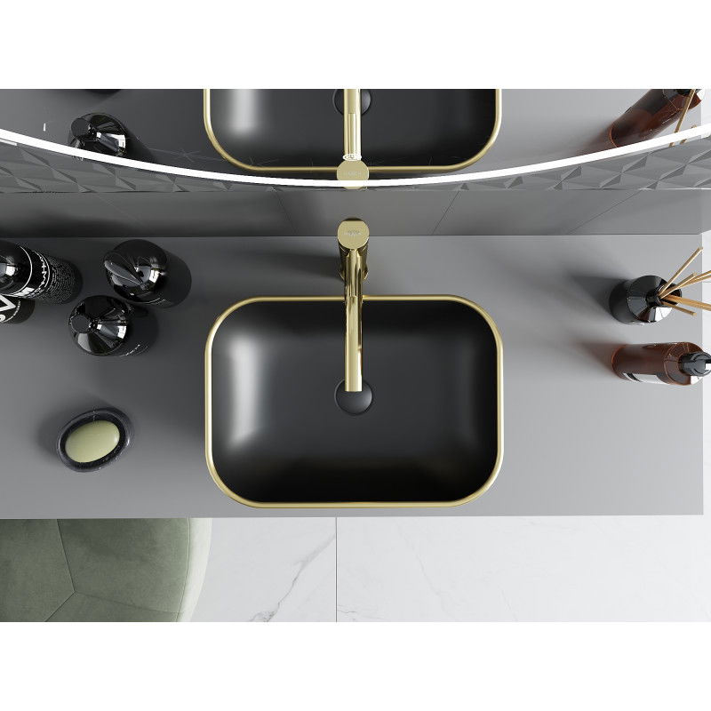 Mexen Rita umyvadlo na desku 45 x 32 cm, černá mat/zlatý okraj - 21084575