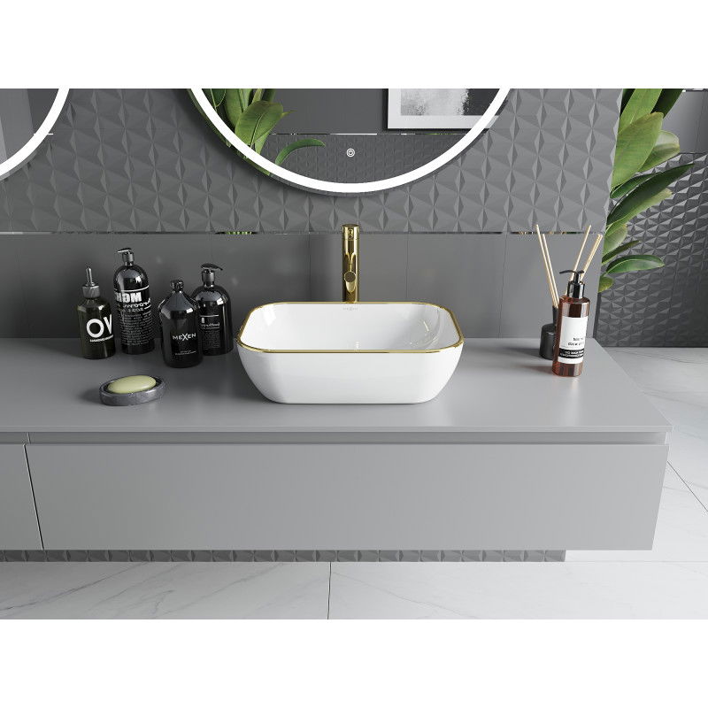 Mexen Rita umyvadlo na desku 45 x 32 cm, bílá/zlatý okraj - 21084505