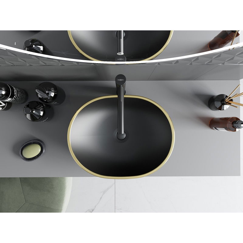 Mexen Viki umyvadlo na desku 48 x 35 cm, černá matná/zlatý vzor mřížka - 21054879