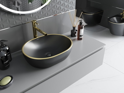 Mexen Viki umyvadlo na desku 48 x 35 cm, černá matná/zlatý okraj - 21054875
