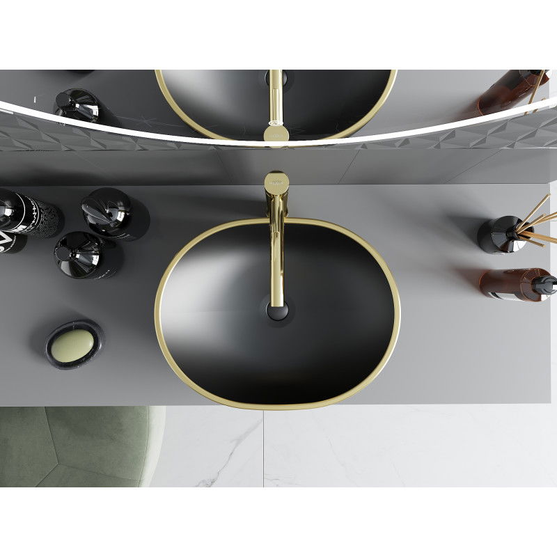 Mexen Viki umyvadlo na desku 48 x 35 cm, černá matná/zlatý okraj - 21054875