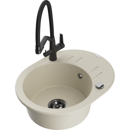 Mexen Kevin granitový dřez 1-komorový s kuchyňskou baterií Duo, béžový - 6517-69-671701-70-B