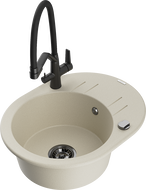 Mexen Kevin granitový dřez 1-komorový s kuchyňskou baterií Duo, béžový - 6517-69-671701-70-B