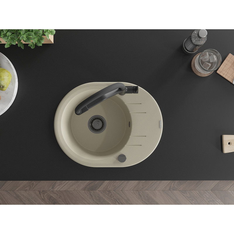 Mexen Kevin granitový dřez 1-komorový s kuchyňskou baterií Duo, béžový - 6517-69-671701-70-B