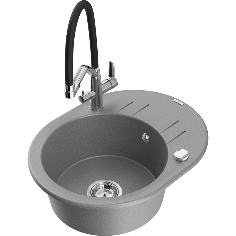 Mexen Kevin žulový dřez 1-komorový s kuchyňskou baterií Duo, šedý - 6517-71-671701-07