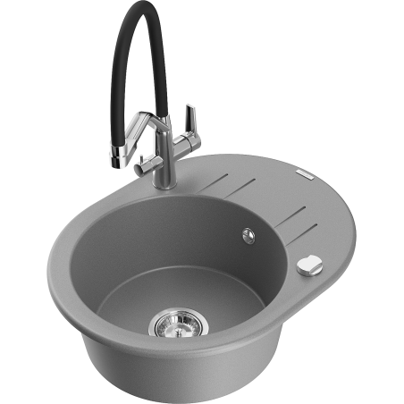 Mexen Kevin žulový dřez 1-komorový s kuchyňskou baterií Duo, šedý - 6517-71-671701-07