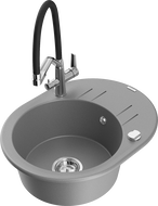 Mexen Kevin žulový dřez 1-komorový s kuchyňskou baterií Duo, šedý - 6517-71-671701-07