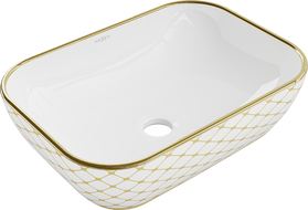 Mexen Rita umyvadlo na desku 45 x 32 cm, bílá/zlatá vzor mřížka - 21084509