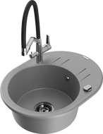 Mexen Kevin granitový dřez 1-komorový s kuchyňskou baterií Duo, šedý - 6517-71-671701-07-B