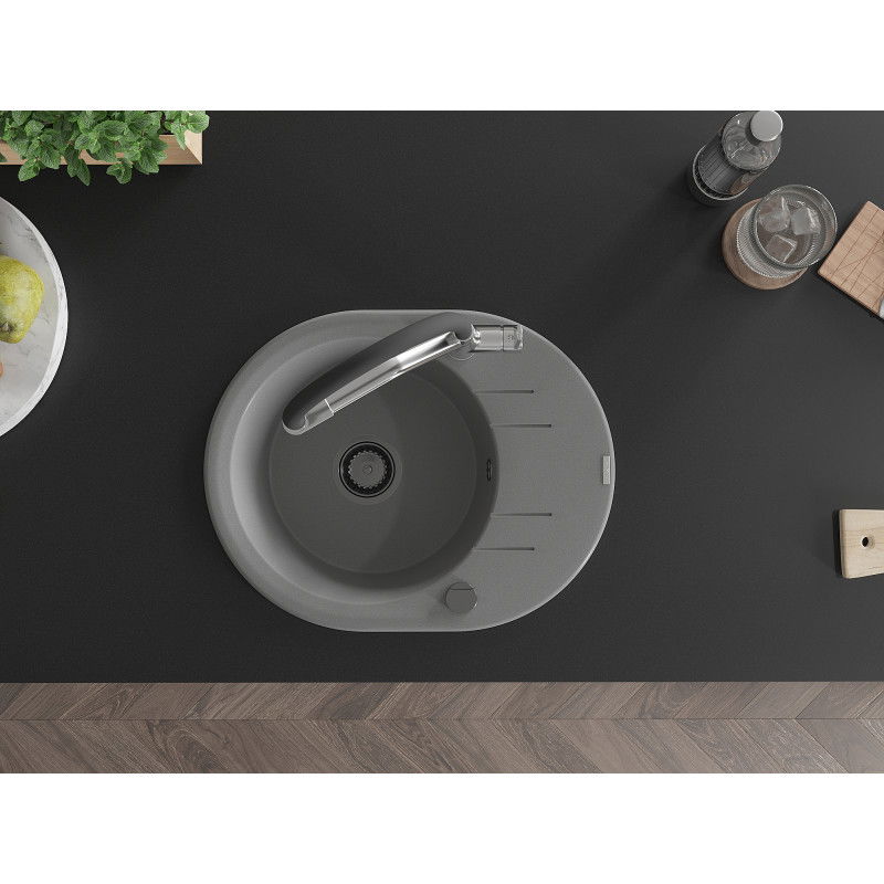 Mexen Kevin granitový dřez 1-komorový s kuchyňskou baterií Duo, šedý - 6517-71-671701-07-B