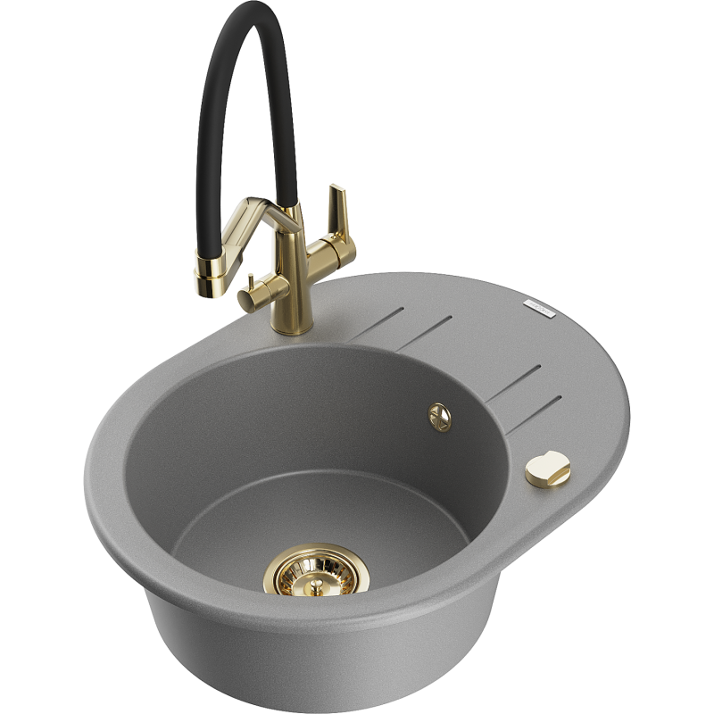 Mexen Kevin granitový dřez 1-komorový s kuchyňskou baterií Duo, šedý - 6517-71-671701-57-G