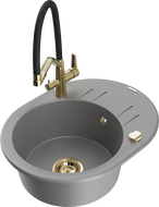 Mexen Kevin granitový dřez 1-komorový s kuchyňskou baterií Duo, šedý - 6517-71-671701-57-G