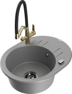 Mexen Kevin žulový dřez 1-komorový s kuchyňskou baterií Duo, šedá - 6517-71-671701-57-B