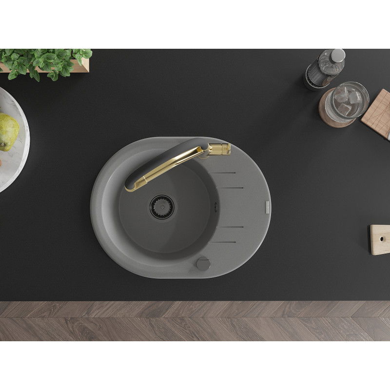 Mexen Kevin žulový dřez 1-komorový s kuchyňskou baterií Duo, šedá - 6517-71-671701-57-B