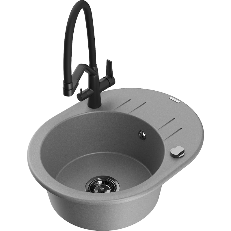 Mexen Kevin granitový dřez 1-komorový s kuchyňskou baterií Duo, šedý - 6517-71-671701-70-B