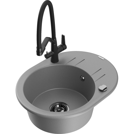 Mexen Kevin granitový dřez 1-komorový s kuchyňskou baterií Duo, šedý - 6517-71-671701-70-B