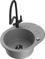 Mexen Kevin granitový dřez 1-komorový s kuchyňskou baterií Duo, šedý - 6517-71-671701-70-B