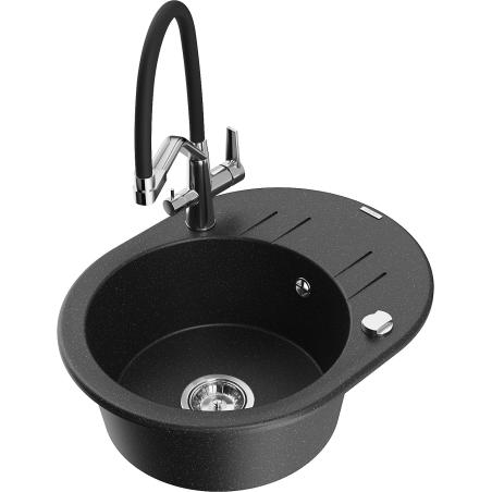 Mexen Kevin jednovanový žulový dřez s kuchyňskou baterií Duo, černá/stříbrný metalický - 6517-73-671701-07