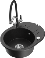 Mexen Kevin jednovanový žulový dřez s kuchyňskou baterií Duo, černá/stříbrný metalický - 6517-73-671701-07