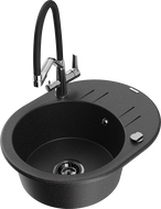 Mexen Kevin granitový dřez s 1 komorou a kuchyňskou baterií Duo, černý/stříbrný metalík - 6517-73-671701-07-B