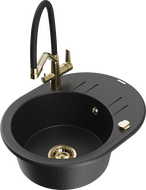 Mexen Kevin granitový kuchyňský dřez 1-komorový s kuchyňskou baterií Duo, černý/stříbrný metalík - 6517-73-671701-57-G