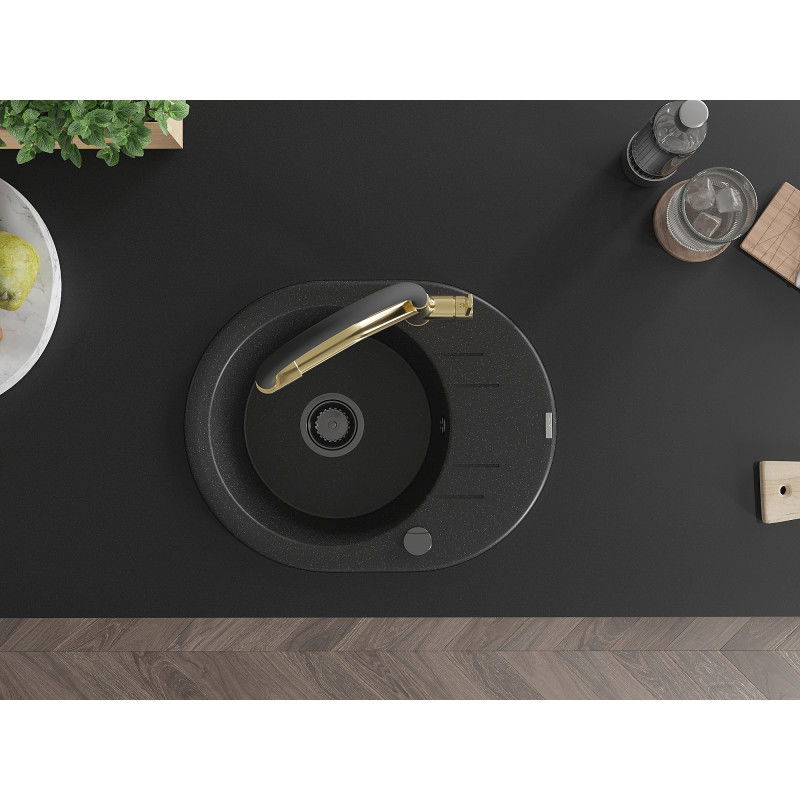 Mexen Kevin granitový dřez 1-komorový s kuchyňskou baterií Duo, černý/stříbrný metalik - 6517-73-671701-57-B