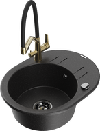 Mexen Kevin granitový dřez 1-komorový s kuchyňskou baterií Duo, černý/stříbrný metalik - 6517-73-671701-57-B