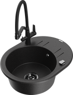 Mexen Kevin granitový dřez 1-komorový s kuchyňskou baterií Duo, černý/stříbrný metalik - 6517-73-671701-70-B