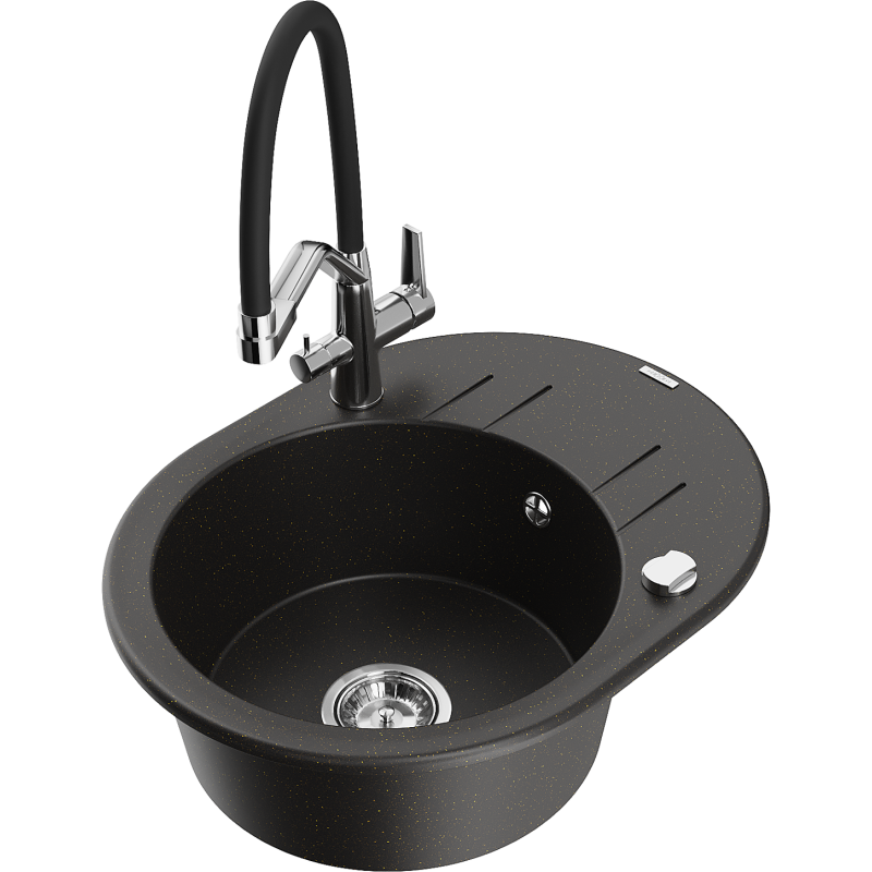 Mexen Kevin granitový dřez s baterií Duo, černý/zlatý metalik - 6517-75-671701-07