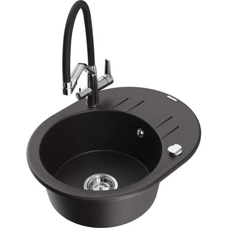 Mexen Kevin granitový dřez s baterií Duo, černý/zlatý metalik - 6517-75-671701-07