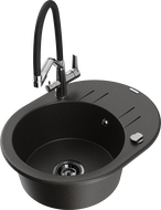 Mexen Kevin granitový dřez 1-komorový s kuchyňskou baterií Duo, černý/zlatý metalik - 6517-75-671701-07-B