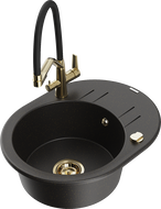 Mexen Kevin granitový dřez 1-komorový s kuchyňskou baterií Duo, černý/zlatý metalik - 6517-75-671701-57-G