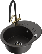 Mexen Kevin granitový dřez 1-komorový s kuchyňskou baterií Duo, černý/zlatý metalický - 6517-75-671701-57-B