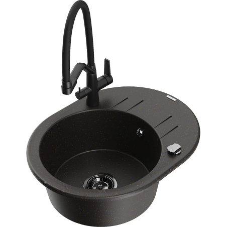 Mexen Kevin žulový dřez s 1 komorou a kuchyňskou baterií Duo, černý/zlatý metalický - 6517-75-671701-70-B