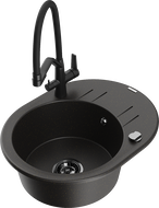 Mexen Kevin žulový dřez s 1 komorou a kuchyňskou baterií Duo, černý/zlatý metalický - 6517-75-671701-70-B