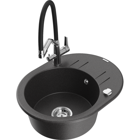 Mexen Kevin granitový dřez 1-komorový s kuchyňskou baterií Duo, černý skvrnitý - 6517-76-671701-07