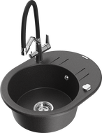 Mexen Kevin granitový dřez 1-komorový s kuchyňskou baterií Duo, černý skvrnitý - 6517-76-671701-07