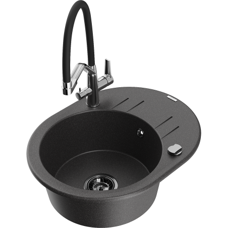 Mexen Kevin granitový dřez 1-komorový s kuchyňskou baterií Duo, černý s tečkami - 6517-76-671701-07-B