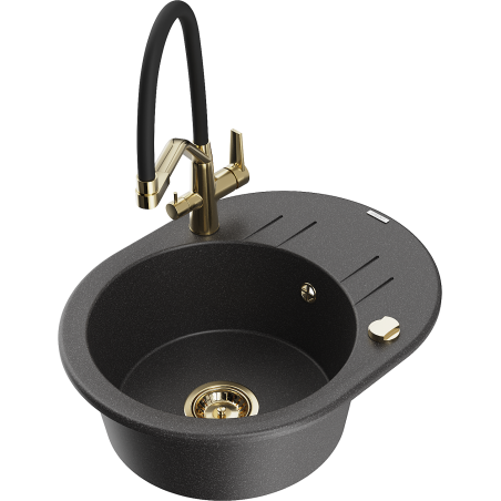 Mexen Kevin granitový dřez 1-komorový s kuchyňskou baterií Duo, černý tečkovaný - 6517-76-671701-57-G