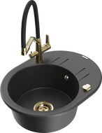 Mexen Kevin granitový dřez 1-komorový s kuchyňskou baterií Duo, černý tečkovaný - 6517-76-671701-57-G