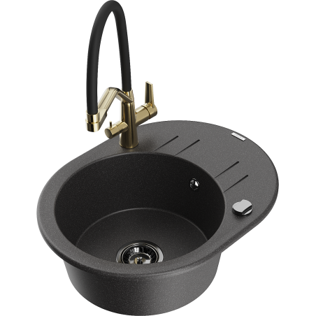 Mexen Kevin granitový dřez 1-komorový s kuchyňskou baterií Duo, černý skvrnitý - 6517-76-671701-57-B