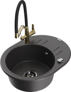 Mexen Kevin granitový dřez 1-komorový s kuchyňskou baterií Duo, černý skvrnitý - 6517-76-671701-57-B