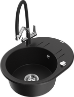 Mexen Kevin granitový dřez 1-komorový s kuchyňskou baterií Duo, černý - 6517-77-671701-07