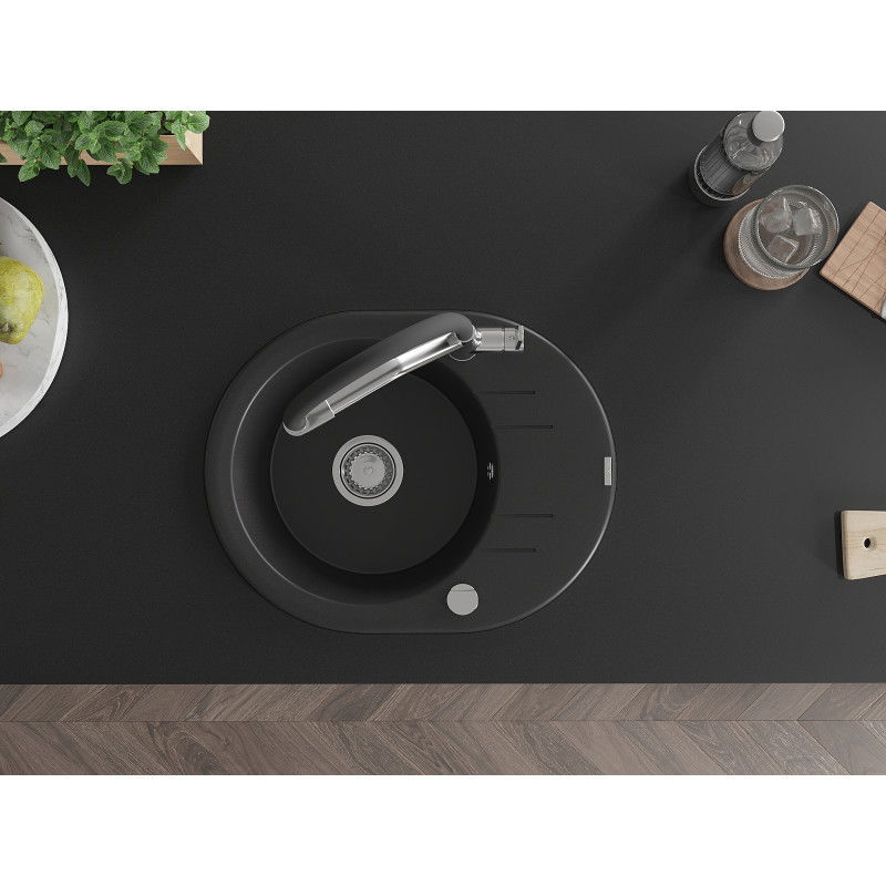 Mexen Kevin granitový dřez 1-komorový s kuchyňskou baterií Duo, černý - 6517-77-671701-07