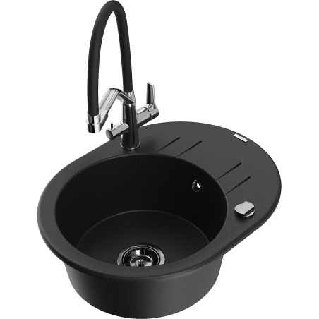 Mexen Kevin granitový dřez 1-komorový s kuchyňskou baterií Duo, černý - 6517-77-671701-07-B