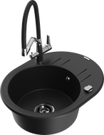 Mexen Kevin granitový dřez 1-komorový s kuchyňskou baterií Duo, černý - 6517-77-671701-07-B