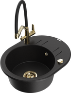 Mexen Kevin granitový dřez s 1 komorou a kuchyňskou baterií Duo, černý - 6517-77-671701-57-G