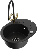 Mexen Kevin granitový dřez s jednou komorou a kuchyňskou baterií Duo, černý - 6517-77-671701-57-B